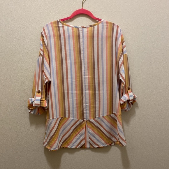 Soft Surroundings womens Enyo Striped Cotton Tencel Shirt Top in orange … - Picture 5 of 6